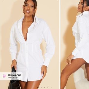 White fitted button shirt dress from pretty little thing